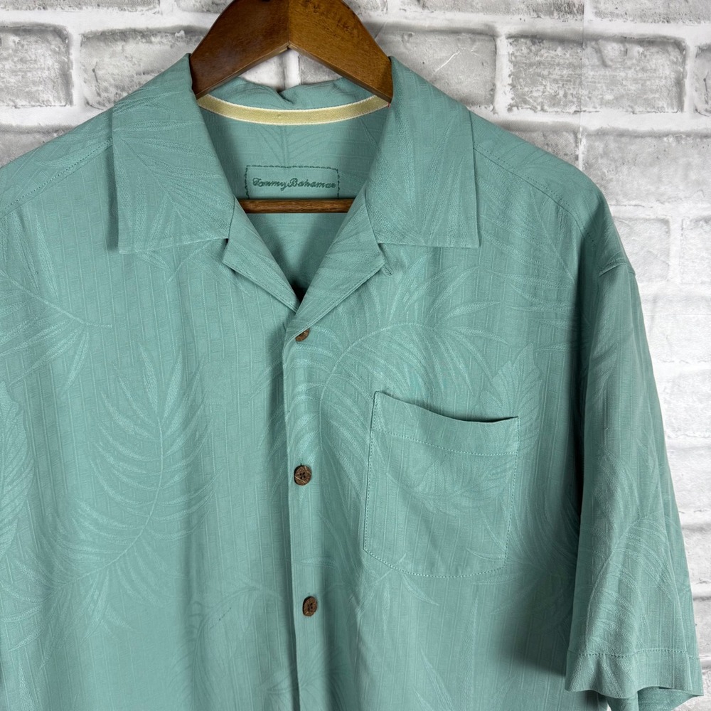 Tommy Bahama Mens Silk Tropical Leaf Camp Shirt Seafoam Green Medium